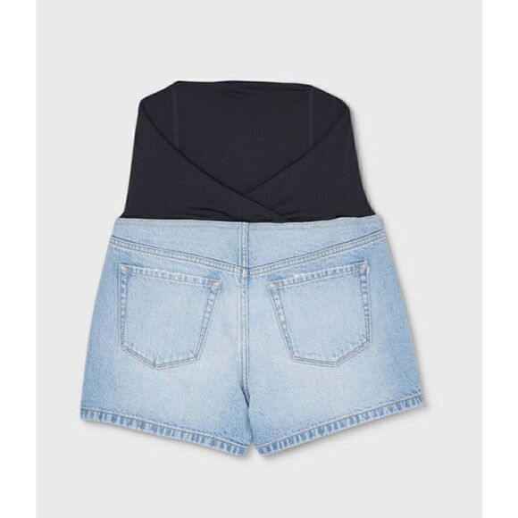 Isabel Maternity Over Belly MIDI Maternity Light Wash Jean Shorts Size 4 - Picture 2 of 3